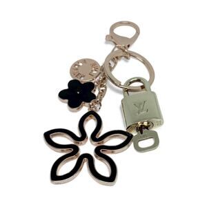 Louis Vuitton Lock & Key #310 | Floral Charm Keychain | Black & Rhinestone